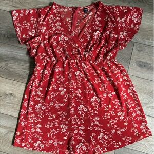 Shein Red Floral Romper | Cinched Waist | Size L | Lightweight Summer